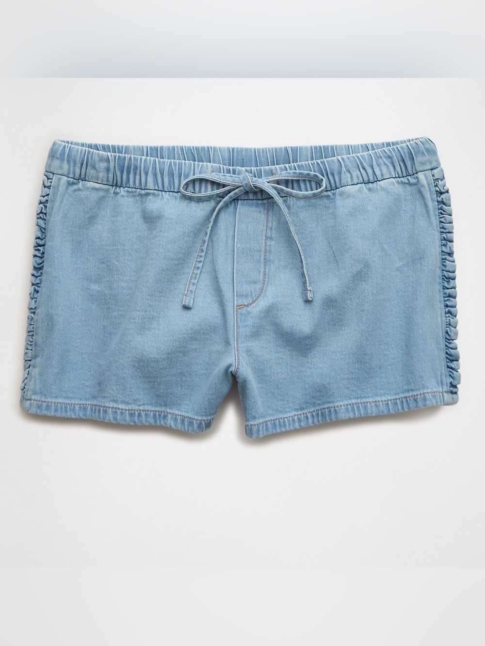 NWT American Eagle Stretch Low-Rise Ruffle Trim Chambray Short -Large